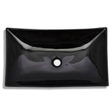 Ceramic Bathroom Sink Basin Black Rectangular - Side View