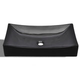 Ceramic Bathroom Sink Basin Black Rectangular - Top-Down View