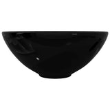 Ceramic Bathroom Sink Basin Black Round - Top-Down View