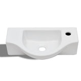 Ceramic Bathroom Sink Basin with Faucet Hole White - Side View