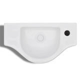 Ceramic Bathroom Sink Basin with Faucet Hole White - 45-Degree Angle