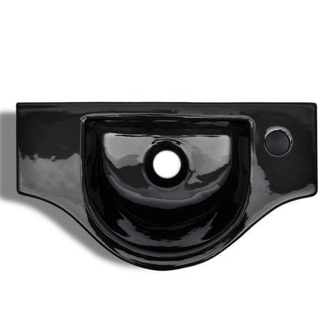 Black ceramic bathroom sink basin with faucet hole, wall hung, image 5
