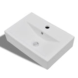 Ceramic Bathroom Sink Basin Faucet/Overflow Hole White Rectangular - Front View