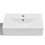 Ceramic Bathroom Sink Basin Faucet/Overflow Hole White Rectangular - Side View