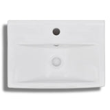 Ceramic Bathroom Sink Basin Faucet/Overflow Hole White Rectangular - Top-Down View