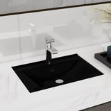 Ceramic Bathroom Sink Basin Faucet/Overflow Hole Black Rectangular - Front View