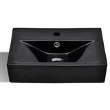 Ceramic Bathroom Sink Basin Faucet/Overflow Hole Black Rectangular - Side View