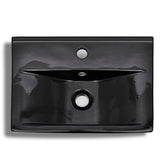 Ceramic Bathroom Sink Basin Faucet/Overflow Hole Black Rectangular - Top-Down View