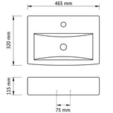 Ceramic Bathroom Sink Basin Faucet/Overflow Hole Black Rectangular - Rear View
