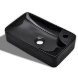 Ceramic Bathroom Sink Basin with Faucet Hole Black - Front View