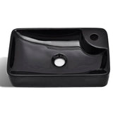 Ceramic Bathroom Sink Basin with Faucet Hole Black - Side View