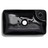 Ceramic Bathroom Sink Basin with Faucet Hole Black - Top-Down View