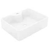 Ceramic Bathroom Sink Basin with Faucet Hole White Square - Front View