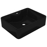 Ceramic Bathroom Sink Basin with Faucet Hole Black Square - Front View