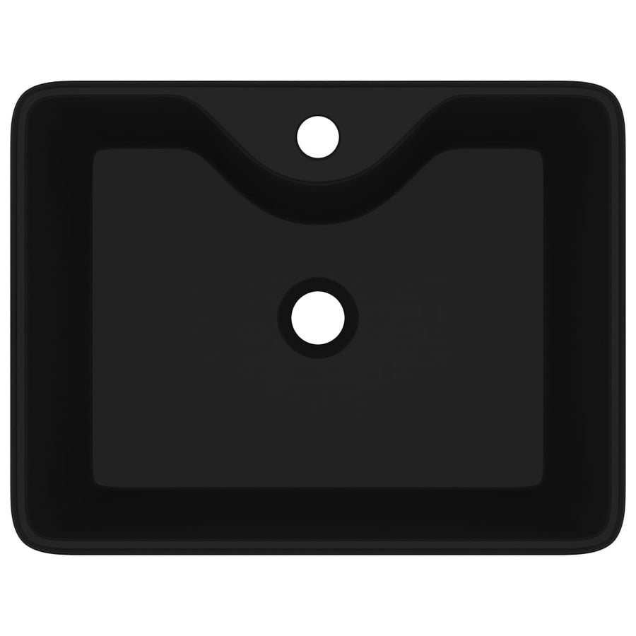 Ceramic Bathroom Sink Basin with Faucet Hole Black Square