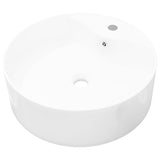 Ceramic Bathroom Sink Basin Faucet/Overflow Hole White Round - Front View