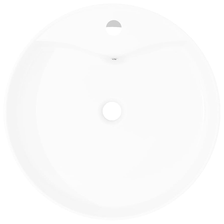 Ceramic Bathroom Sink Basin Faucet/Overflow Hole White Round