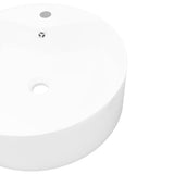 Ceramic Bathroom Sink Basin Faucet/Overflow Hole White Round - Top-Down View