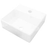 Ceramic Bathroom Sink Basin with Faucet Hole White Square - Front View
