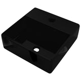 Ceramic Bathroom Sink Basin with Faucet Hole Black Square - Front View