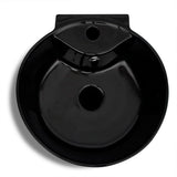 Ceramic Stand Bathroom Sink Basin Faucet/Overflow Hole Black Round - Top-Down View