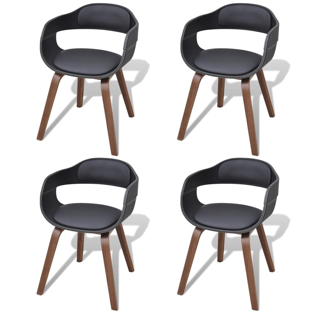 Dining Chairs 4 pcs Black Bent Wood and Faux Leather