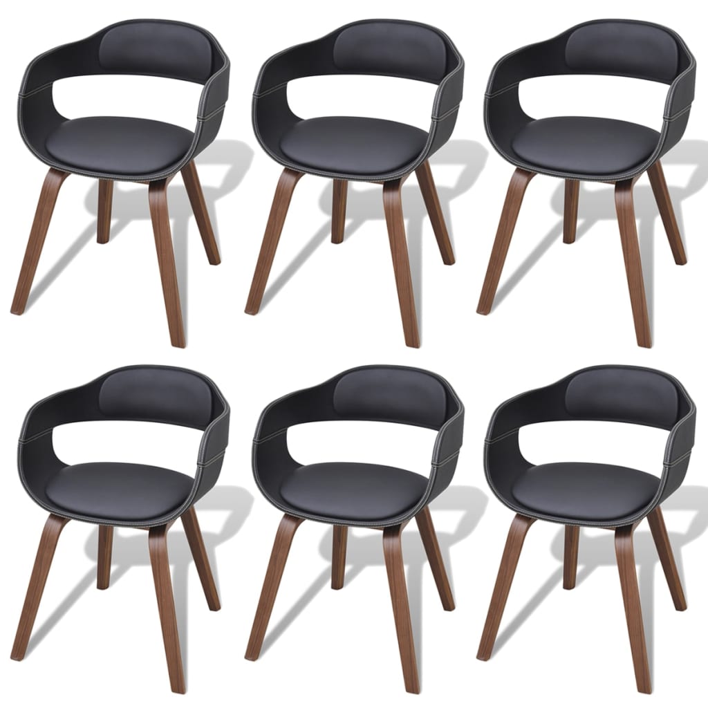 Dining Chairs 6 pcs Black Bent Wood and Faux Leather