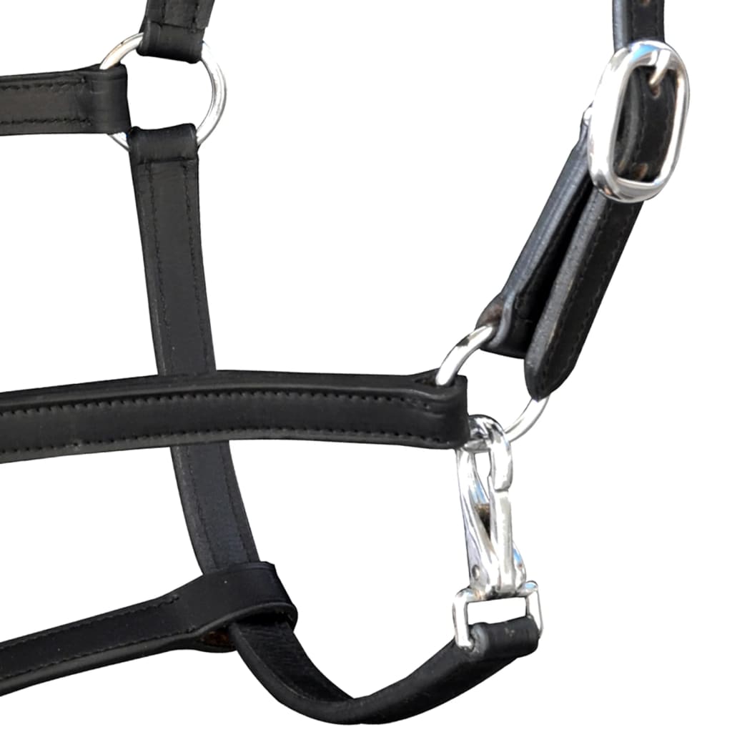 Real Leather Headcollar Stable Halter Adjustable Black Pony
