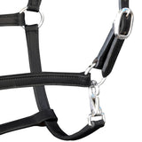 Real Leather Headcollar Stable Halter Adjustable Black Pony - Side View