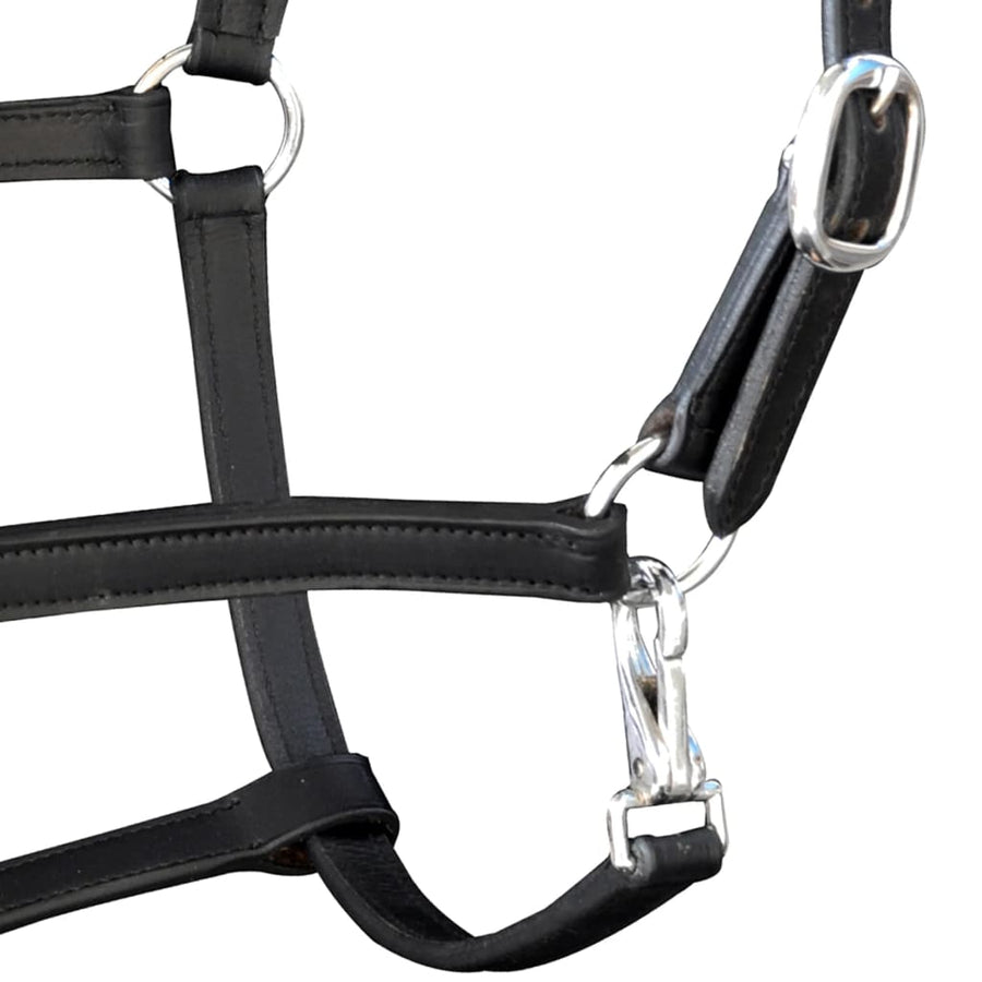 Real Leather Headcollar Stable Halter Adjustable Black Pony