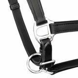 Real Leather Headcollar Stable Halter Adjustable Black Cob - Front View