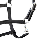 Real Leather Headcollar Stable Halter Adjustable Black Cob - Side View