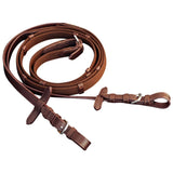 Leather Flash Bridle with Reins and Bit Brown Cob - Front View