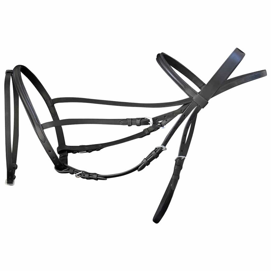 Leather Flash Bridle with Reins and Bit Black Pony