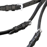 Leather Flash Bridle with Reins and Bit Black Cob - Side View