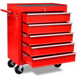 Workshop Tool Trolley 5 Drawers Red