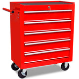 Workshop Tool Trolley 5 Drawers Red - Side View
