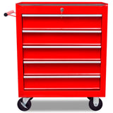 Workshop Tool Trolley 5 Drawers Red - Top-Down View