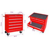 Workshop Tool Trolley 5 Drawers Red - Close-Up Angle
