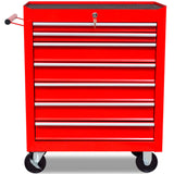 Workshop Tool Trolley 7 Drawers Red - Side View