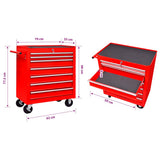 Workshop Tool Trolley 7 Drawers Red - Close-Up Angle