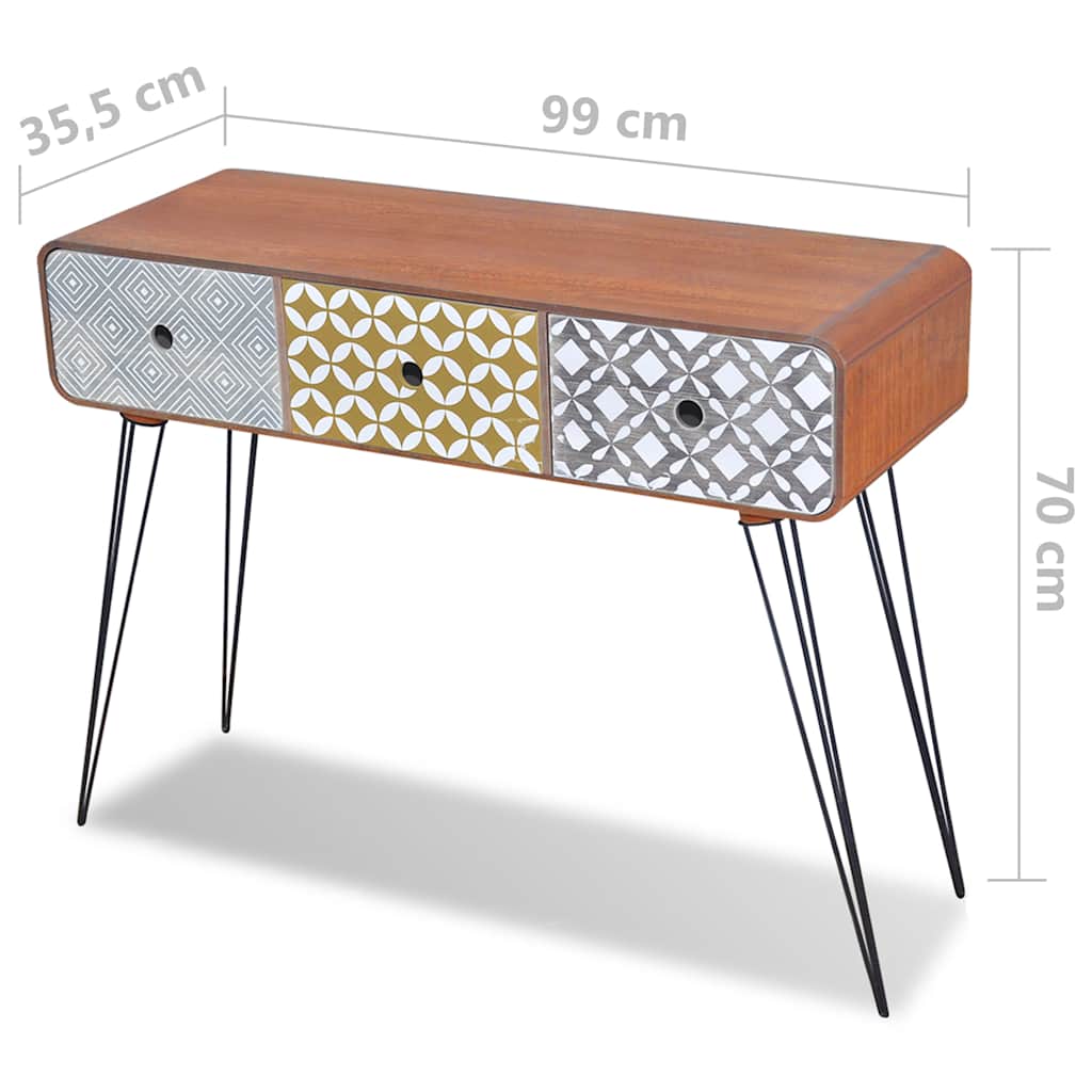 Console Table with 3 Drawers Brown