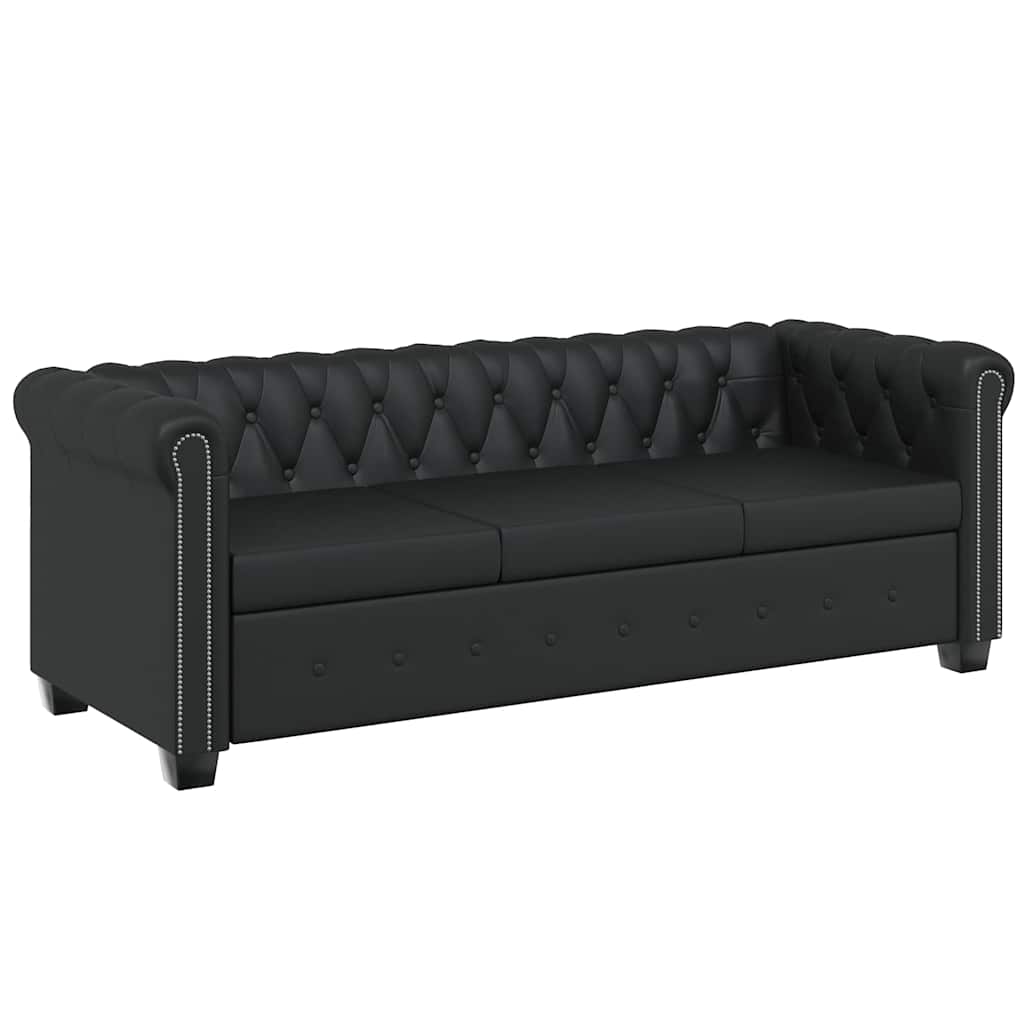 Chesterfield 3-Seater Artificial Leather Black