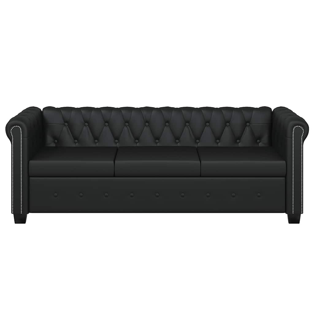 Chesterfield 3-Seater Artificial Leather Black
