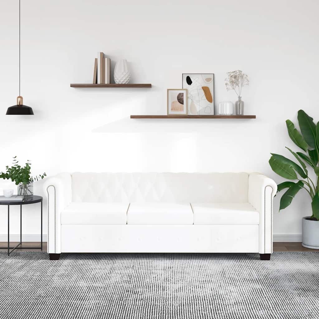 Chesterfield 3-Seater Artificial Leather White