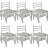 Dining Chairs 6 pcs White Solid Wood and Velvet - Front View