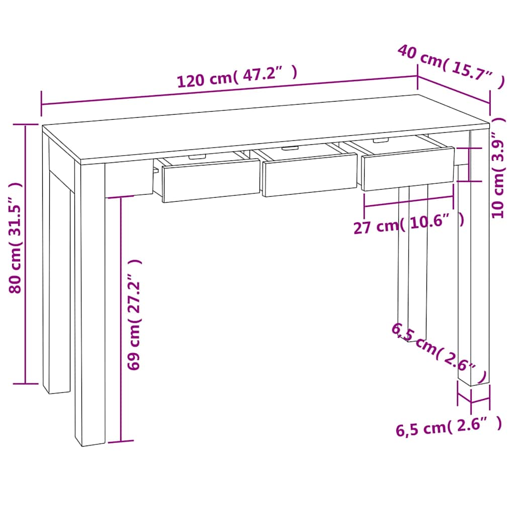 Console Table with 3 Drawers 80 cm Solid Acacia Wood
