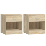 Nightstand 2 pcs with Drawer Oak Colour - Front View