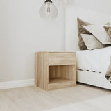 Nightstand 2 pcs with Drawer Oak Colour - Side View