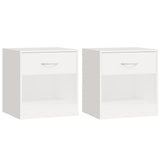 Nightstand 2 pcs with Drawer White - Front View